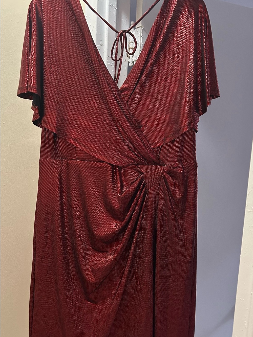 Shimmering Wine-Red Kenzie Flutter Sleeve dress
